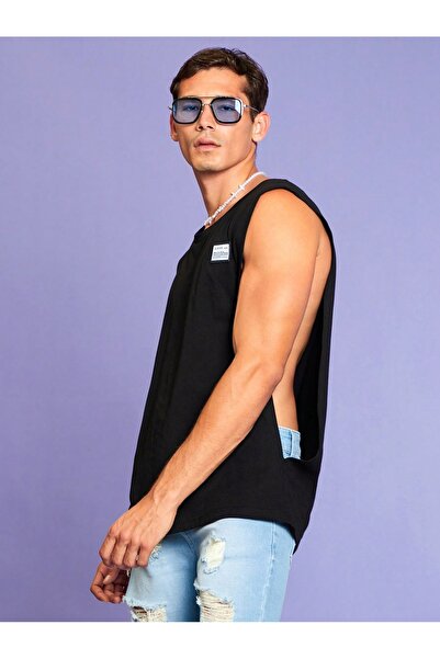 MOVİMENT Ανδρικό μαύρο εσώρουχο oversized με ανοιχτό πλάι και λεπτομέρεια ετι...