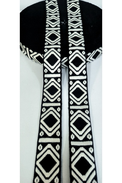 ALTAY AKSESUAR SPECIAL BLACK CREAM PATTERNED NARROW WOVEN STRIP