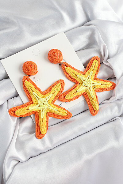 Lisinya Brass Orange Starfish Model Gold Color Women's Straw Earrings - Tygoo