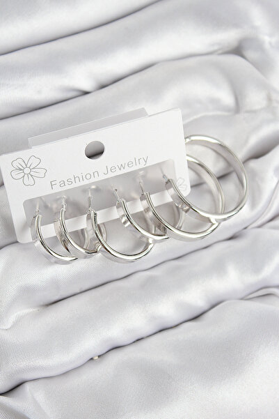 Lisinya Brass Hoop Model Silver Color Women's Set Earrings - Tygoo