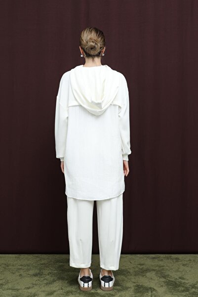 Puane Women's Hooded Trouser Suit with Embellished Back - 14306Tks - Ecru