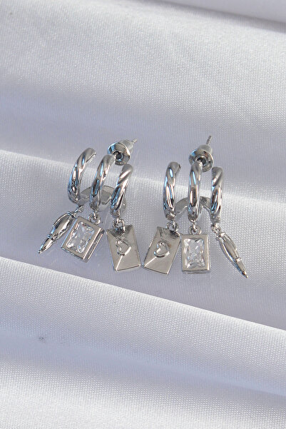 Lisinya Brass Silver Color Zircon Stone Half Hoop Rib Earrings with Multiple ...