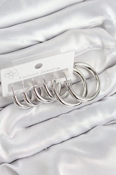 Lisinya طقم أقراط نسائية من النحاس موديل حلقة فضية اللون - TYGOO