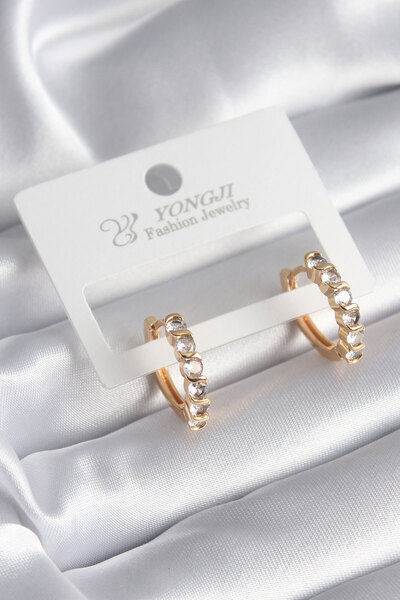 Lisinya Brass Gold Color Zircon Stone Hoop Model Women's Earrings - Tygoo