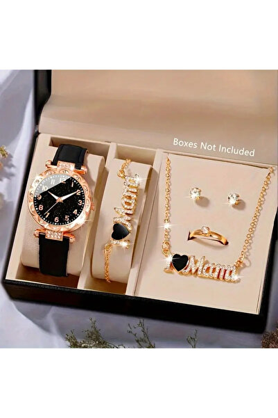 ZOZO TOMI 6 Parça Kadın Kuvars Saat Seti Yuvarlak Kadranlı Şık Minimalist Kol Saati