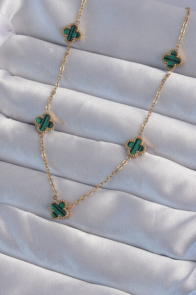 Lisinya 316L Steel Gold Color Minimal Green Enamel Clover Necklace - Tygoo