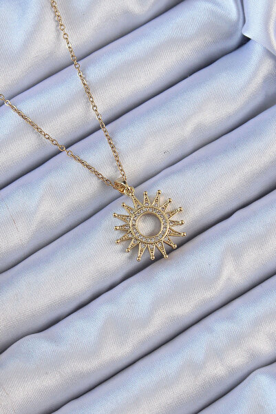 Lisinya سلسلة من الفولاذ 316L باللون الذهبي مع قلادة شمسية لامعة من حجر الزرك...