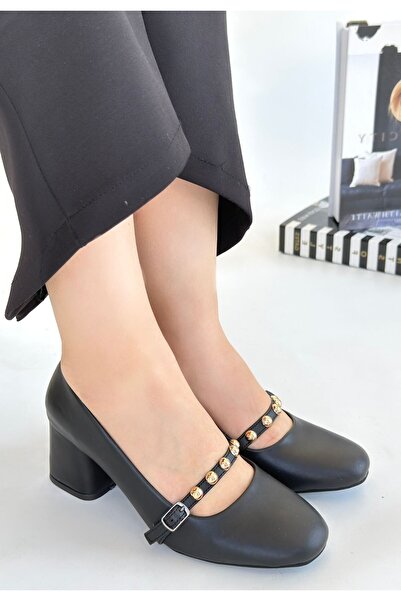 Bosel Tino Black Leather Heeled Shoes - Lisinya