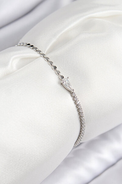 Lisinya Brass Zircon Stone Drop Model Crushed Chain Silver Color Women's Brac...