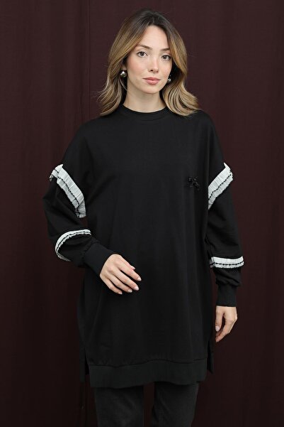 Puane Women's Ruffle Detail Tunic-10718Tun - Black