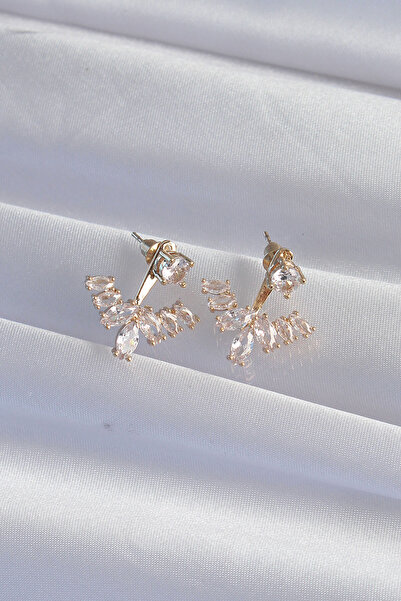 Lisinya Brass Gold Color Zircon Stone V Model Earrings -