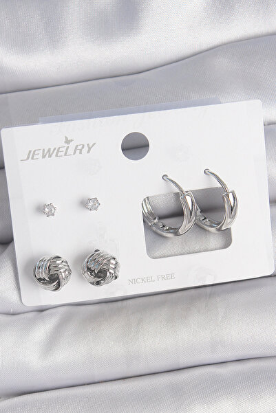 doremodam Brass Silver Color Zircon Stone Ring Model 3 Pair Women's Earring S...