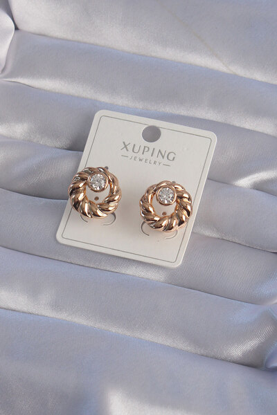 Lisinya Xuping Rose Color Oval Zircon Stone Twist Model Earrings - Tygoo