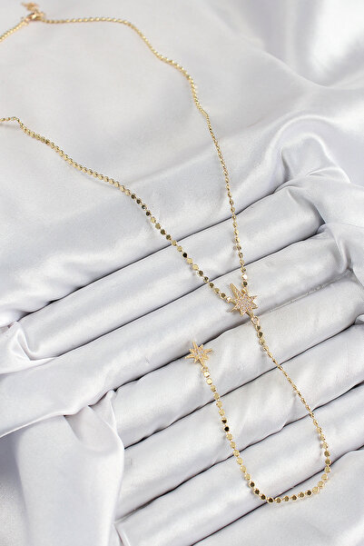 Lisinya قلادة من حجر الزركون النحاسي على شكل نجمة القطب موديل ذهبي اللون على ...