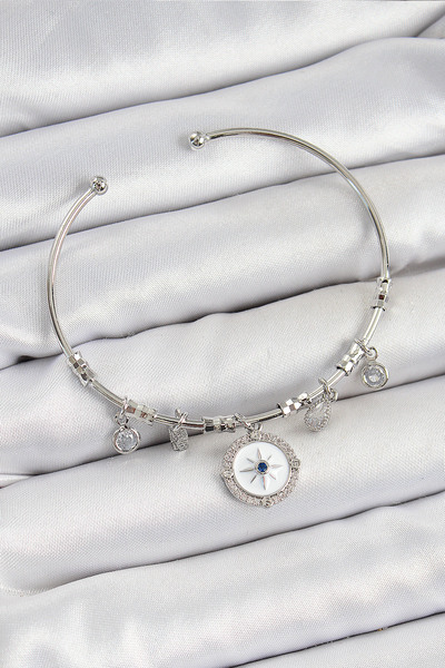 Lisinya Brass Zircon Stone Compass Model Silver Color Charm Bracelet - Tygoo