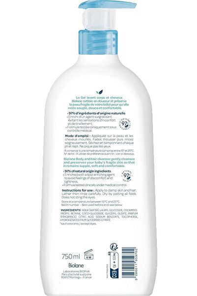 Biolane Gel Corps et cheveux 2 en 1 – 750 ml
