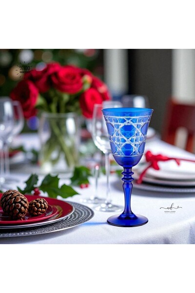 AKDEN STORE Kristal Dekor Renkli 6'lı Kadeh,Su Bardağı, Meşrubat Bardağı