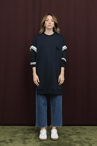 Puane Women's Ruffle Detailed Tunic-10718Tun - Navy