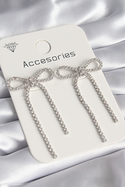 Lisinya Silver Color Zircon Stone Bow Model Women's Earrings -