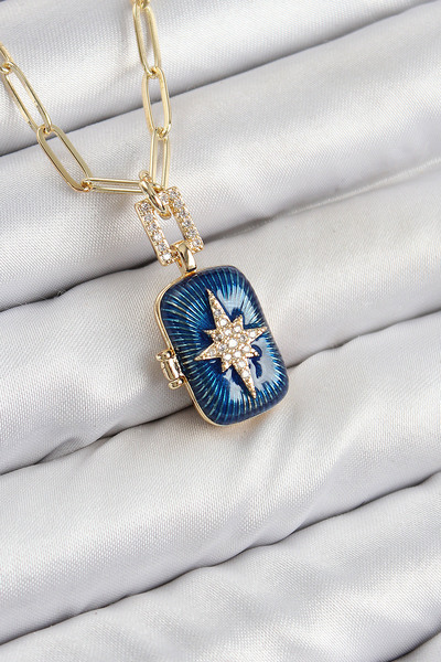 Lisinya Brass Zircon Stone Openable Pole Star Model Gold Color Women's Neckla...