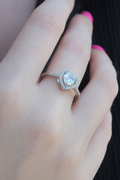 Lisinya Silver Color Zircon Stone Heart Model Charm Brass Women's Ring -