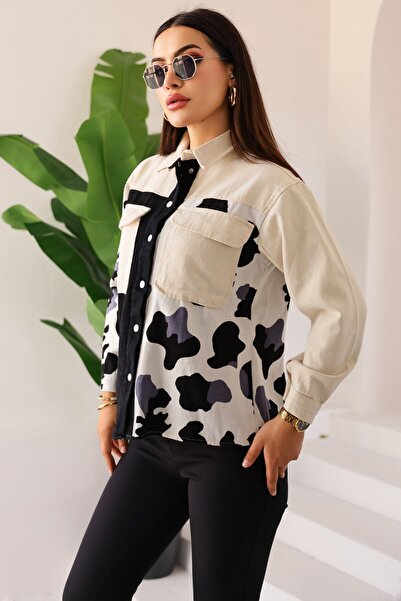 Kübra Tekstil Γυναικείο πουκάμισο με μακρυμάνικο σχέδιο, 100% βαμβακερό, πουκάμισο, μοντέρνο γυναικείο πουκάμισο με τσέπες