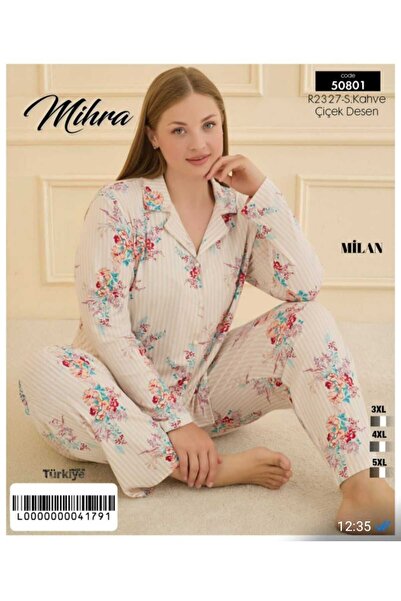 Mihra Soft Front Buttoned Plus Size Pajama Set