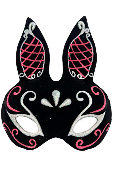 Lisinya قناع أرنب أسود اللون أحمر وأبيض ولامع مغطى بالجلد السويدي الأسود مقاس...