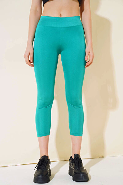 Lokiboo Esnek Yüksek Bel Yeşil Uzun Parlak Disco Tayt ( Lisinya )