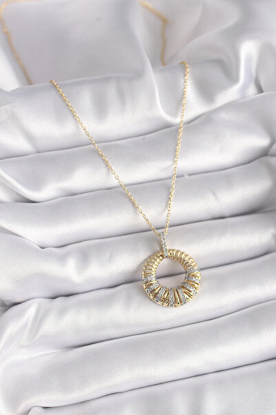 Lisinya قلادة نسائية من الفولاذ 316L بلون ذهبي مع سلسلة فضية وحجر زركون دائري -