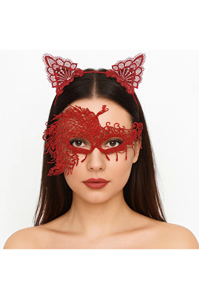 Lisinya Alevin Zarafeti Red Lace Mask and Crown Set No. 4 – Women's Costume A...