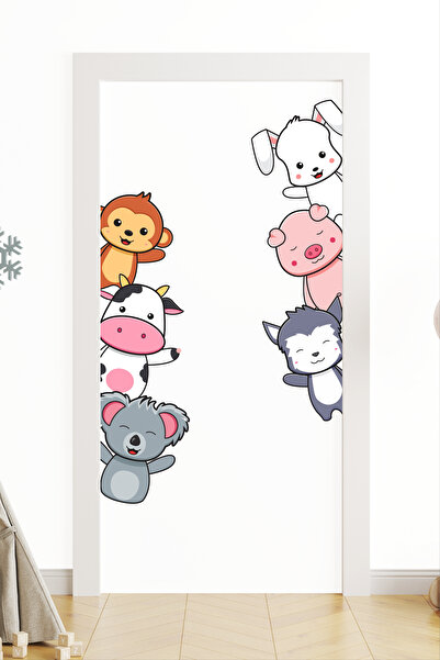 SDİGİTAL Sevimli Hayvanlar Temalı Kapı Sticker Seti (2 Adet) | 29x100 cm | Ço...