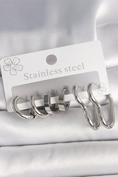 Lisinya 316L Steel Silver Color Heart Hoop Model Women's Earring Set - Tygoo