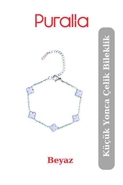 Puralia Küçük Boy Yonca (8 mm) Çelik Bileklik - Beyaz