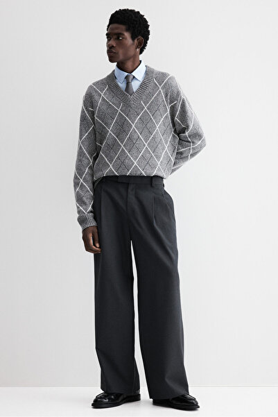 H&M Yün Karışımlı ve V Yakalı Kazak Regular Fit