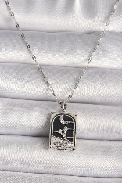 Lisinya قلادة نسائية من الفولاذ 316L باللون الفضي مع حجر الزركون على شكل قمر ...