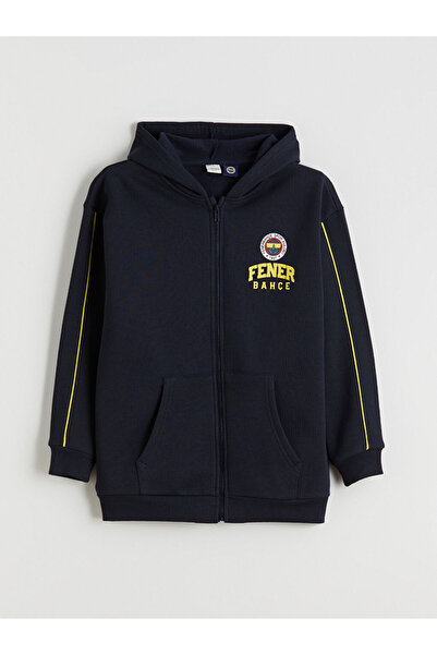 LC Waikiki Kapüşonlu Fenerbahçe Baskılı Erkek Çocuk Fermuarlı Sweatshirt