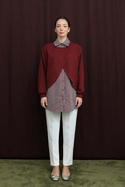 Puane Women's Stripe Detailed Tunic - 10725Tun - Burgundy