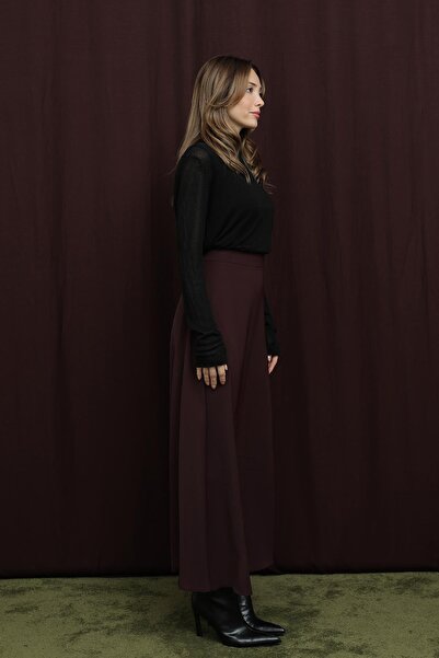 Puane Women's Hidden Zipper Flared Skirt - 18264Etk - Burgundy