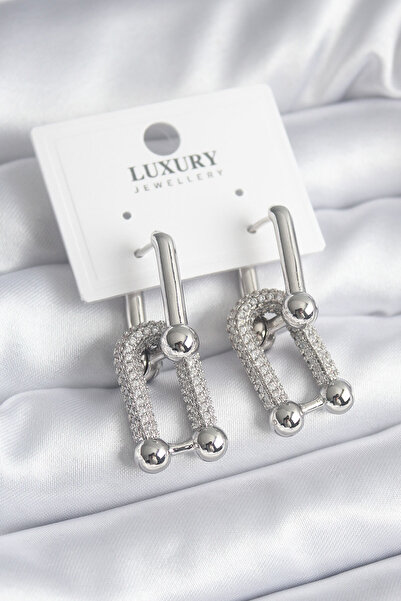 Lisinya أقراط نسائية من النحاس الفضي اللون مع حجر الزركون موديل VIP - TYGOO