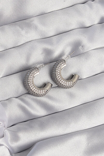 Lisinya أقراط نصف دائرية من النحاس الفضي اللون مع حجر الزركون - TYGOO