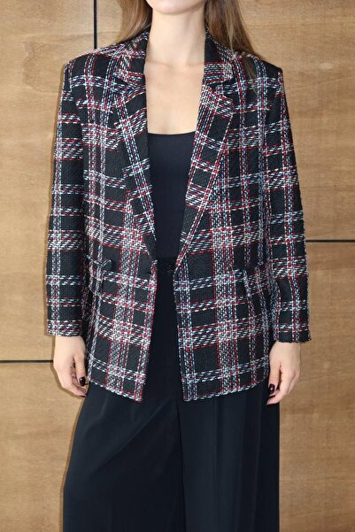 Myra Black and Red Checkered Oversized Double-Breasted Chanel Jacket