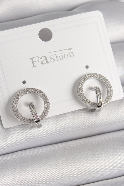 Lisinya Brass Silver Color Zircon Stone Hoop Model Women's Earrings - Tygoo
