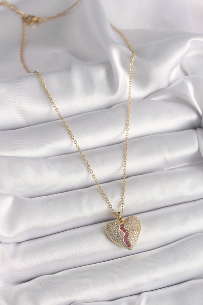 Lisinya قلادة نسائية من الفولاذ 316L بلون ذهبي مع حجر الزركون على شكل قلب -