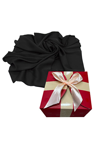 velve Esarfa scurta de dama, din matase satinata, in cutie cadou, Negru, 70x70 cm, Femei