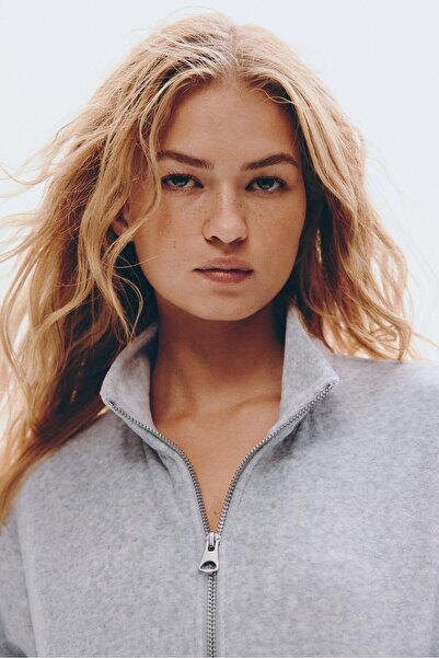 H&M Fermuarlı Velur Ceket