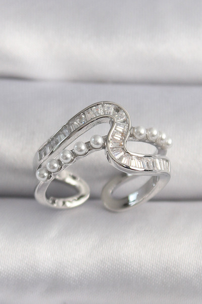 HAYAT STORE النحاس الفضة اللون الزركون حجر اللؤلؤ التفاصيل VIP سلسلة خاتم الم...