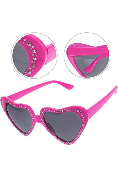 Lisinya Heart Shaped Stoned Party Glasses Pink Color 6X16 cm - Tygoo