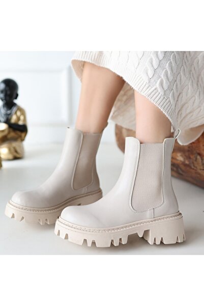 Lisinya Ninle Beige Leather Heeled Boots - Lisinya