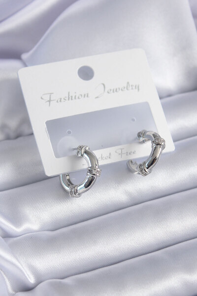 Lisinya Silver Color Zircon Stone Hoop Model Brass Women's Earrings - Tygoo